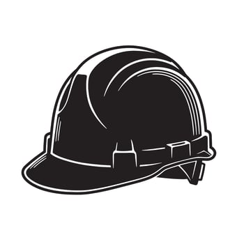 Vintage art silhouette construction worker hard hat safety gear black and white vector