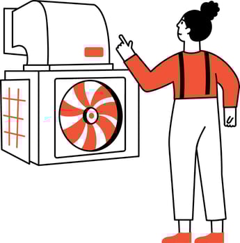 A drawing style illustration showing a character doing duct inspection vector