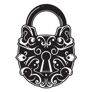 Ornate black and white vintage art silhouette of an antique padlock design element vector