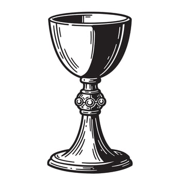 Vintage art silhouette depicting a graceful chalice on white background for design vector