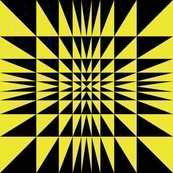 Geometric black and yellow pattern, op art graphics, illusion style, plane and membrane perspective. Cover square design. Contrast triangular texture. Psychedelic background vector