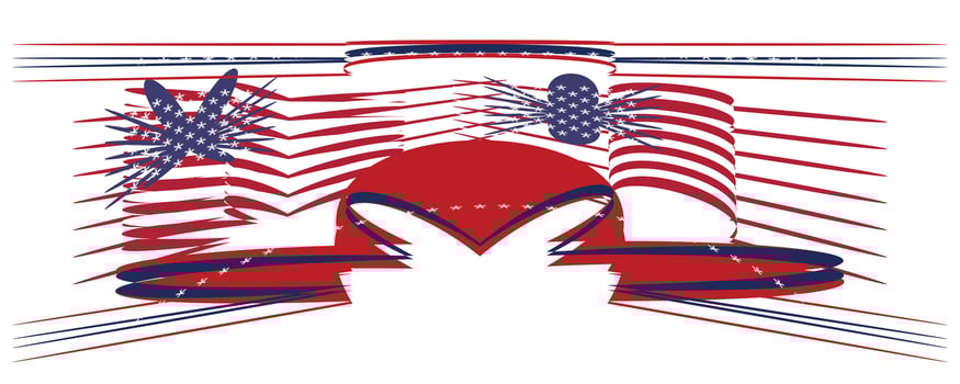 Patriotic Abstract Design Featuring Fireworks and American Flag. vector