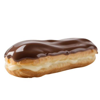Delicious chocolate eclair with cream filling isolated on transparent png