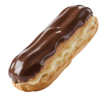 Chocolate eclair with vanilla cream filling isolated on transparent background png