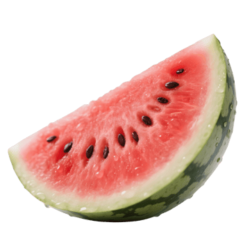 A juicy slice of watermelon with seeds isolated on transparent background png
