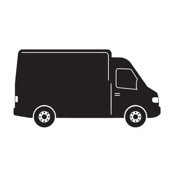 Black and white illustration of a delivery van isolated on a white background vector