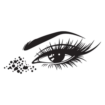 Detailed eye illustration with long eyelashes and freckles in black and white design vector