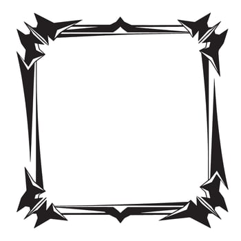Abstract geometric frame illustration with decorative angular corner designs in black and white vector