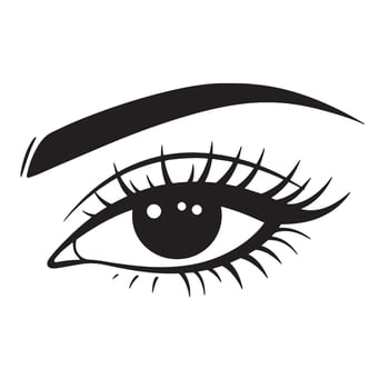 Elegant black and white illustration of an eye with detailed eyelashes and eyebrow for design vector