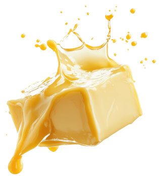 Creamy butter splash captured in motion, showcasing vibrant yellow color against transparent background, evoking sense of freshness and indulgence. Isolated on transparent background png