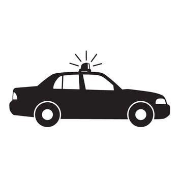 Simple black and white illustration of a classic taxi cab car with flashing lights vector