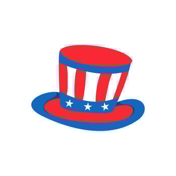 Patriotic Top Hat with Red Stripes, Blue Brim, and Three White Stars vector