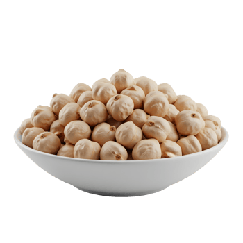 A white ceramic bowl filled with a generous pile of light beige chickpeas isolated on a transparent background isolated on transparent background png