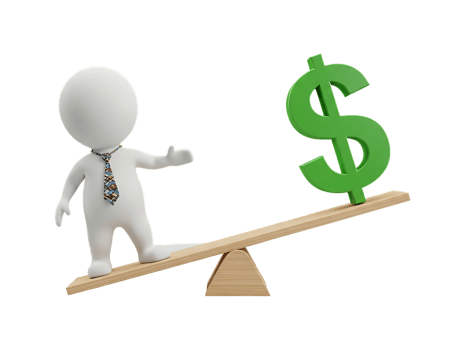 3D Business Character on Seesaw with Dollar Sign Representing Financial Balance Isolated on Transparent Background png