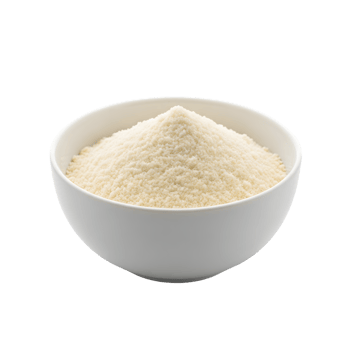 A white ceramic bowl filled with finely ground almond flour creating a textured pile isolated on transparent background png