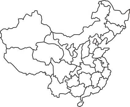 Map of China with Provinces and Borders vector