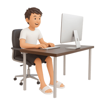 3D Cartoon Freelancer Working on Computer at Home Office Desk png
