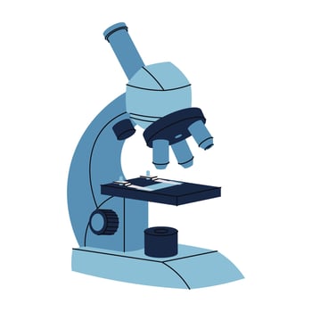 Flat Design Microscope on White Background. Scientific Instrument for Laboratory, School Education and Research. Perfect for Science Projects, Educational Materials and Medical Illustrations. vector