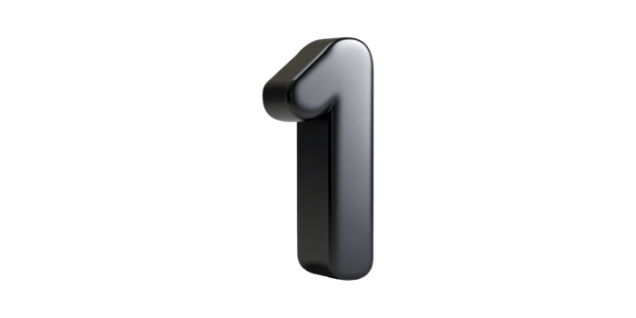 Black number one digit in 3d isolated on transparent background png