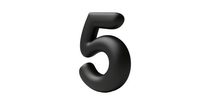Black number 5 in bold font isolated on transparent background png