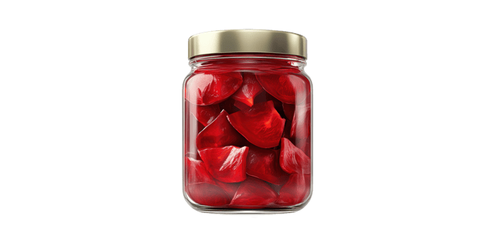 Glass jar with red rose petals isolated on transparent background png