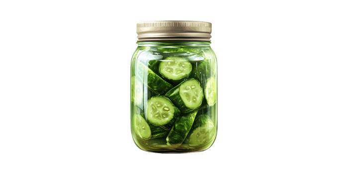 Glass jar filled with sliced pickles isolated on transparent background png