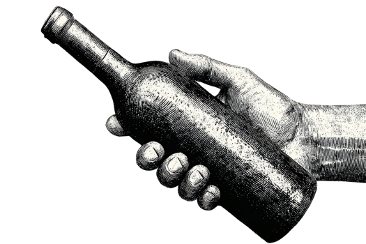 Hand Holding Vintage Wine Bottle Illustration Isolated On Transparent Background png