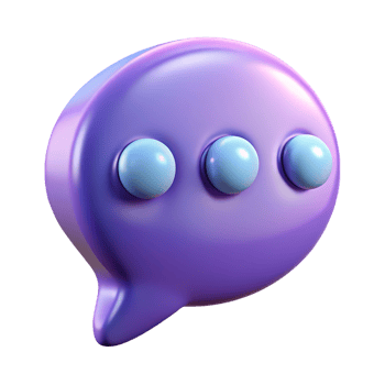 3d render of purple speech bubble with blue dots png