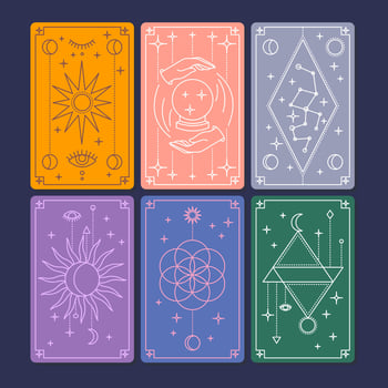 Cartoon Different Colored Magical Tarot Deck Cards Set. vector