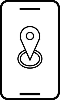 Smartphone displaying a location pin icon representing navigation and search functions on a mobile device vector