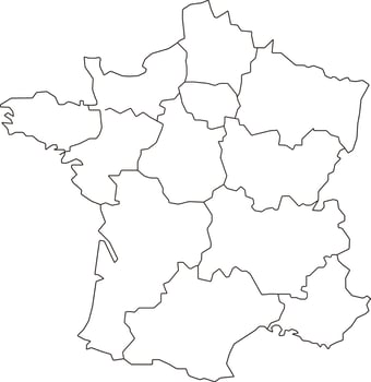 Map of France with Regions and Borders vector