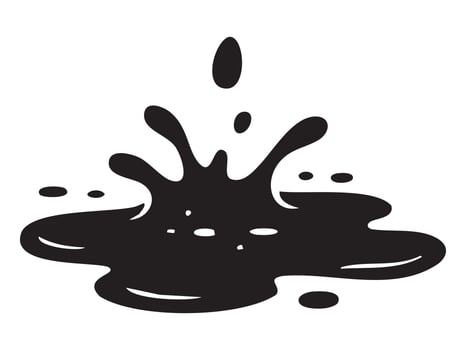 Black silhouette of liquid splash isolated on white background, graphic illustration. concept of water droplet, splatter effects, fluid dynamics, abstract art, design element, icon vector