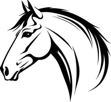 classic horse head silhouette with detailed mane and noble profile perfect for horse riding clubs, western branding, equestrian events, and animal illustration vector