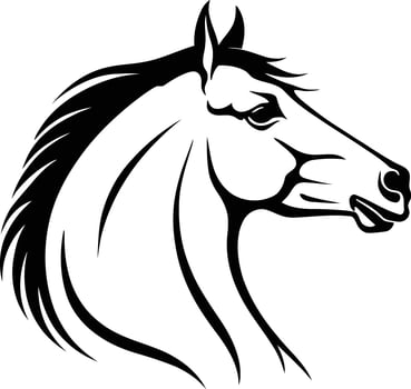 bold horse head silhouette with detailed mane and alert posture artistic perfect for wild west designs, horse lovers, equestrian clubs, and nature logos vector