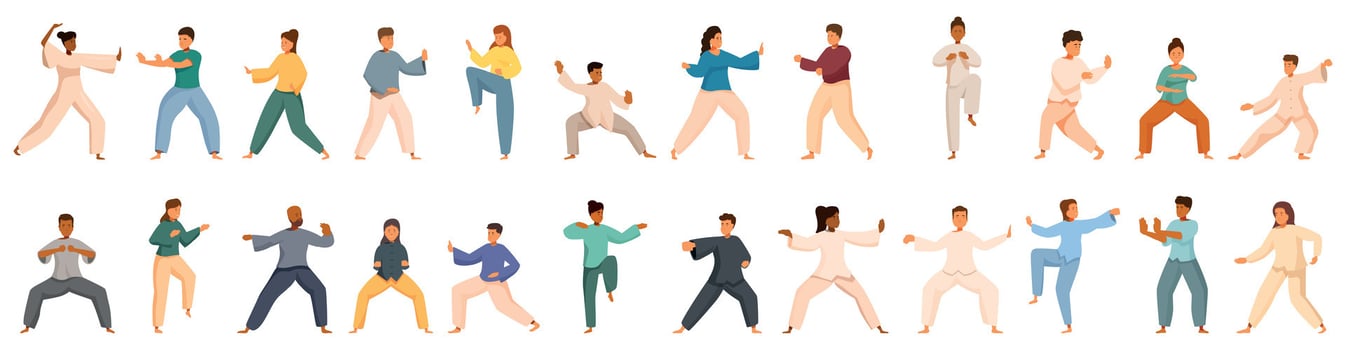 People practicing martial arts poses vector
