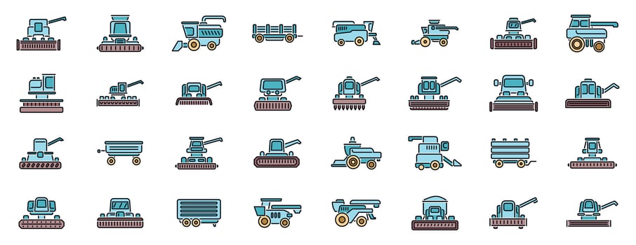 Combine harvester and agricultural machines cultivating fields for a rich harvest vector