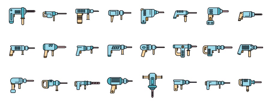 Different rotary hammers drilling machines for construction and repair works vector