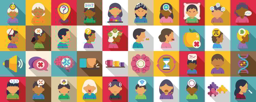 Colorful icon collage of abstract ideas vector