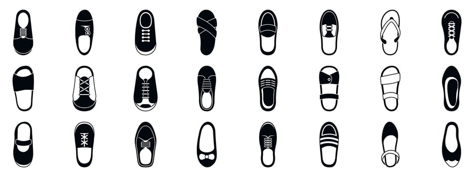 Shoes top view icons set. Children s footwear collection showcasing various styles vector