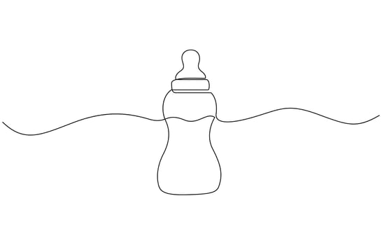 Continuous one line drawing of baby feeding bottle. Baby drink bottle with love outline, Baby drink bottle with love outline illustration pro art. vector