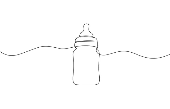 Continuous one line drawing of baby feeding bottle. Baby drink bottle with love outline, Baby drink bottle with love outline illustration art. vector