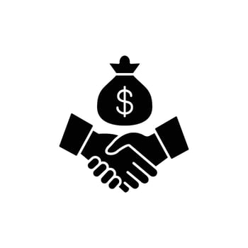 Icon representing a business deal or partnership with a money bag symbolizing a financial agreement. vector