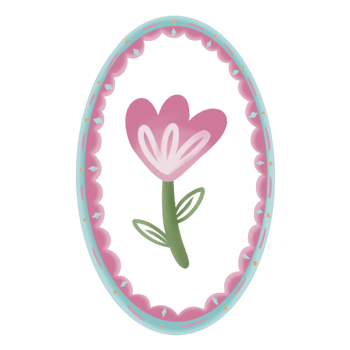 Cute cartoon flower with heart-shaped petals inside a decorative pastel frame. Hand-drawn style perfect for greeting cards, nursery prints, stickers, or kids illustration projects. png