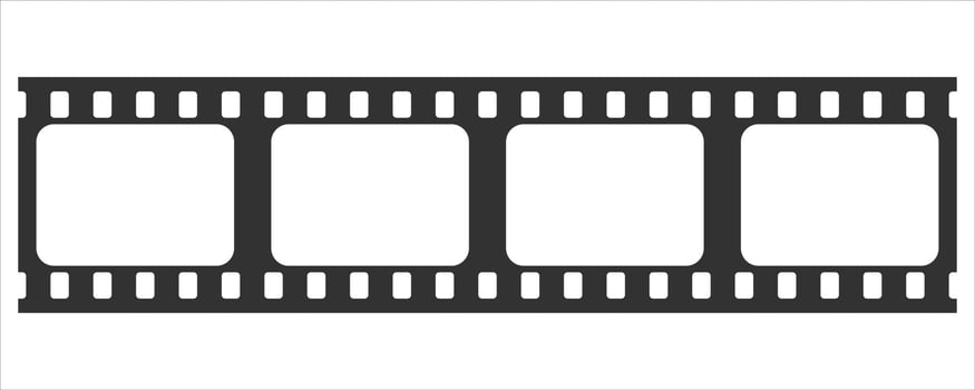 Horizontal Blank Film Strip Template . Three Frame Movie Reel Border on White Background vector