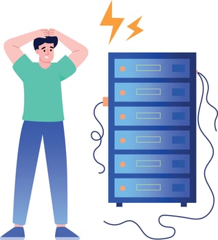 A flat style illustration showing server failure vector