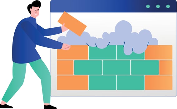 A flat style illustration showing firewall vector