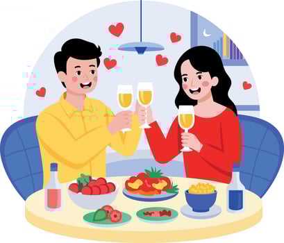 A flat style illustration showing two persons toasting vector