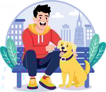 A flat style illustration showing a boy loving his pet vector