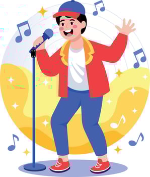 A flat style illustration showing a boy enjoying karaoke vector