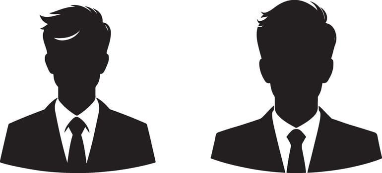 Two Businessmen Silhouettes in Suits and Ties on a White Background vector